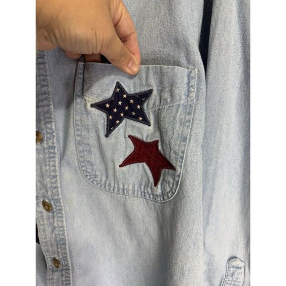 THREE RIVERS Vintage Mens Denim Embroidered Patriotic Stars USA Flag LARGE - Picture 8 of 12